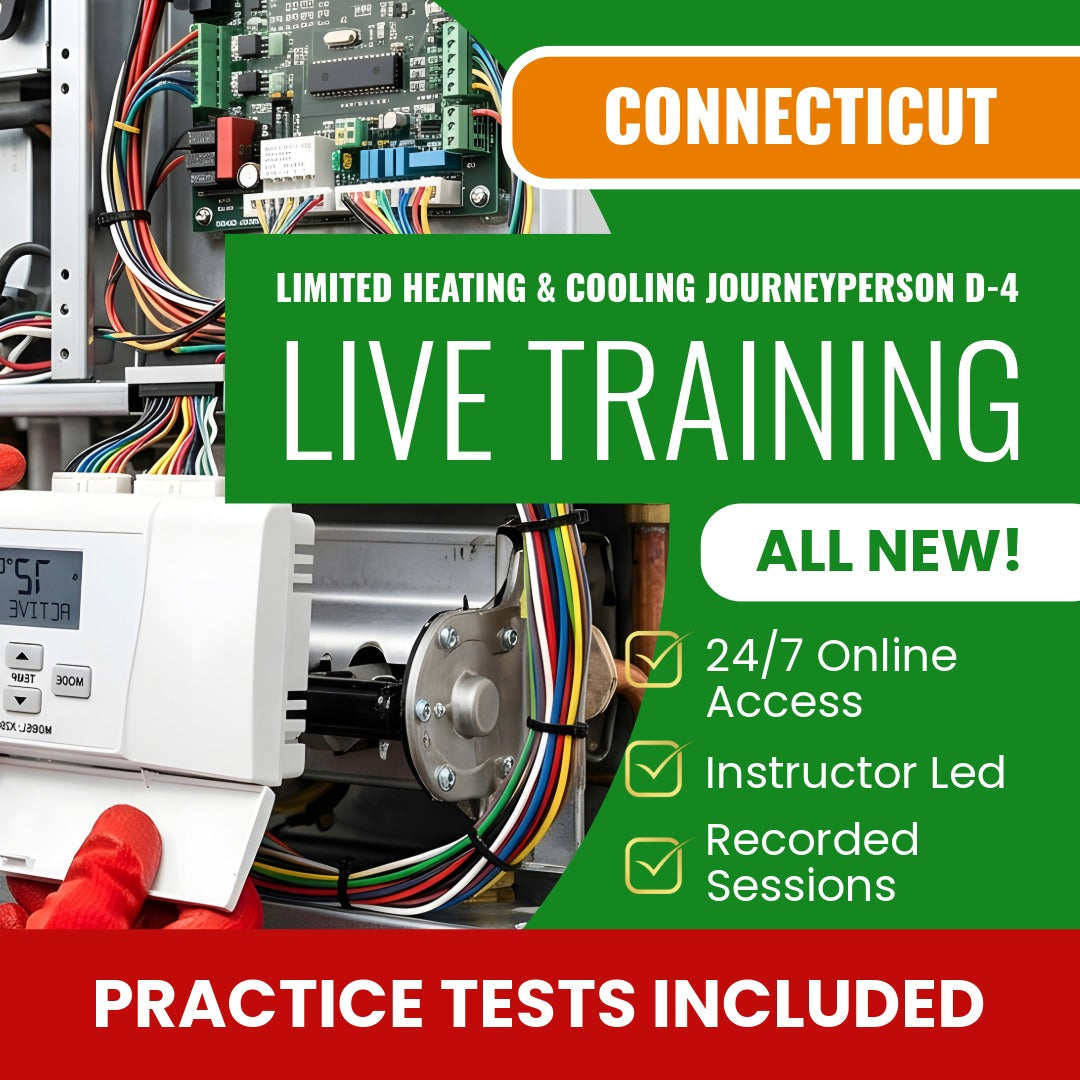 Connecticut Limited Heating-Cooling Journeyperson (D-4) Exam Prep - Live Virtual + Self Study Training