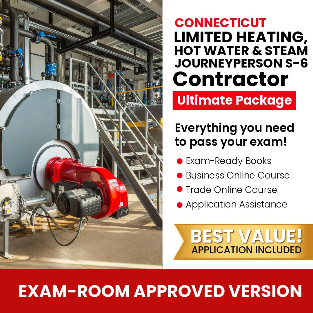 Connecticut Limited Heating, Hot Water and Steam Journeyperson (S-6) Ultimate Books Exam Room Approved + Course + Application Package
