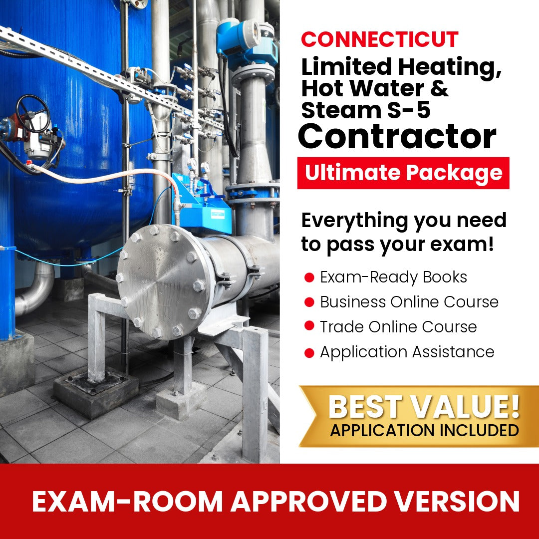 Connecticut Limited Heating, Hot Water and Steam Contractor (S-5) Ultimate Books Exam Room Approved + Course + Application Package