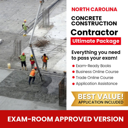 North Carolina Concrete Construction Contractor Ultimate Books Exam Room Approved + Course + Application Package