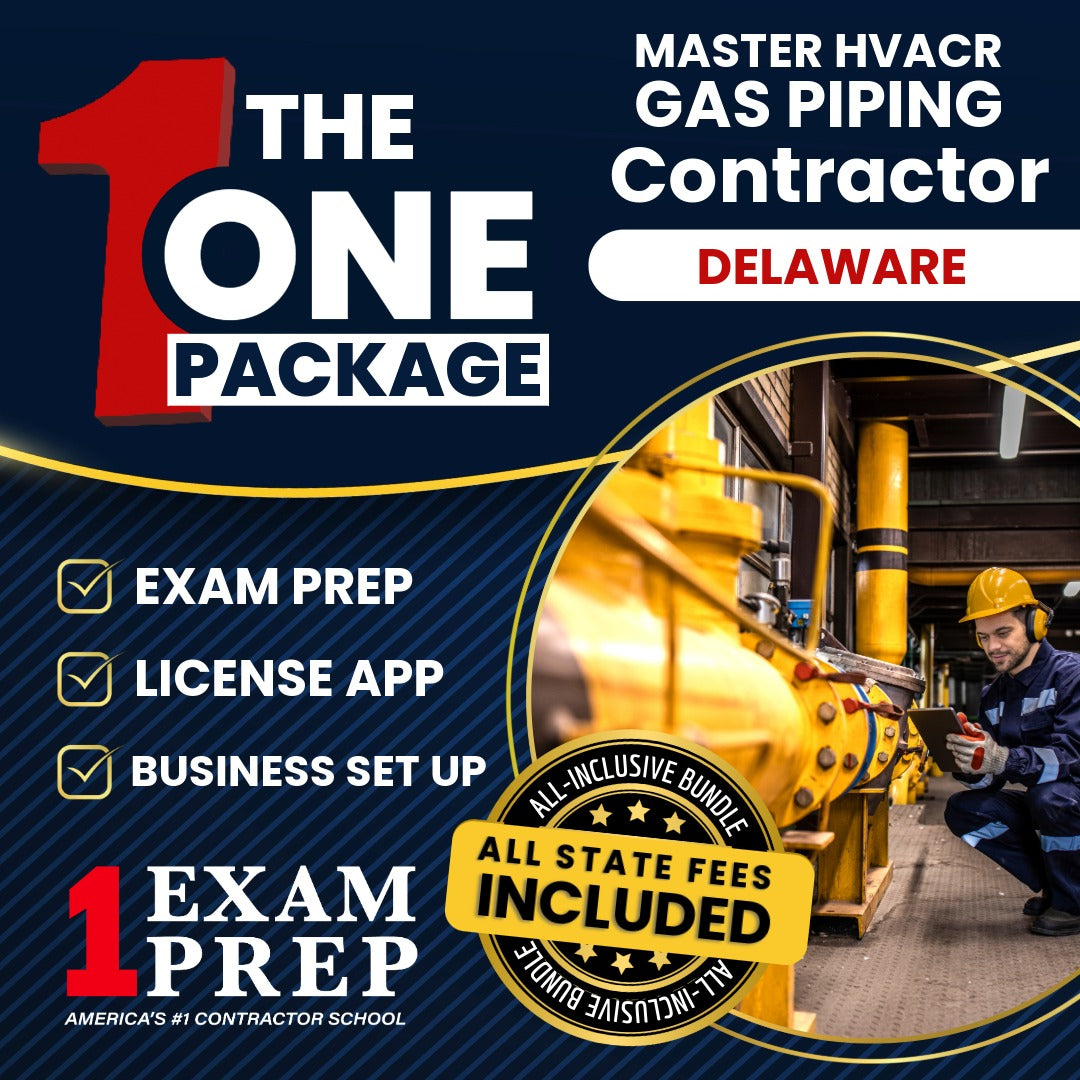 The 1 Package: All-Inclusive Delaware Master HVACR  Restricted Gas Piping Contractor Exam, Licensing & Business Setup Solution