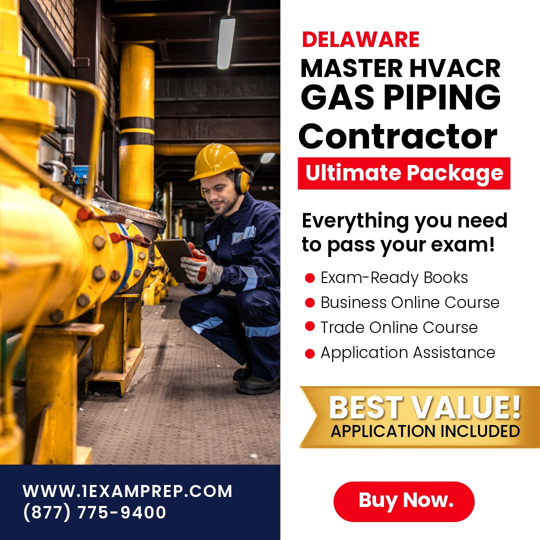 Delaware Master HVACR  Restricted Gas Piping Contractor Ultimate Exam Prep Rental Package