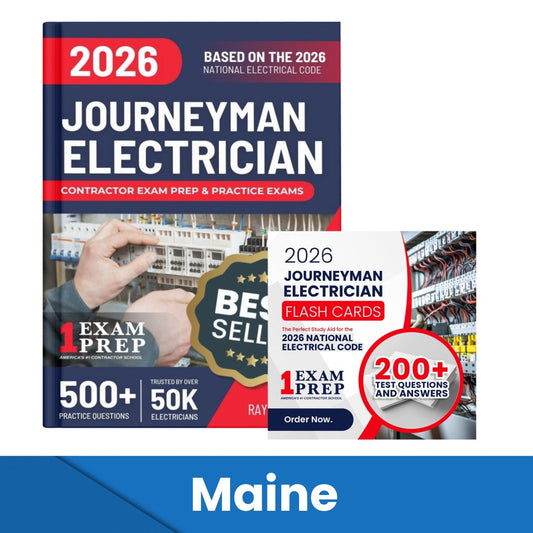 2026 Maine Journeyman Electrician Exam Prep and Study Guide + Flash Card Combo: 12 Practice Exams +2 Full Final Exams: Trusted by 50k Electricians