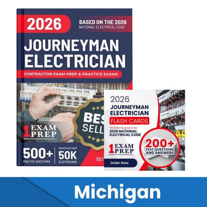 2026 Michigan Journeyman Electrician Exam Prep and Study Guide + Flash Card Combo: 12 Practice Exams +2 Full Final Exams: Trusted by 50k Electricians