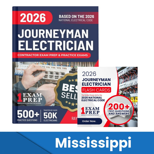2026 Mississippi Journeyman Electrician Exam Prep and Study Guide + Flash Card Combo: 12 Practice Exams +2 Full Final Exams: Trusted by 50k Electricians