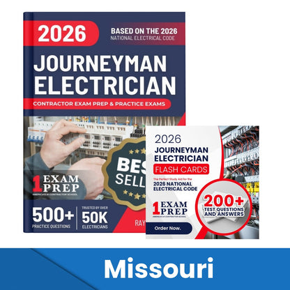 2026 Missouri Journeyman Electrician Exam Prep and Study Guide + Flash Card Combo: 12 Practice Exams +2 Full Final Exams: Trusted by 50k Electricians