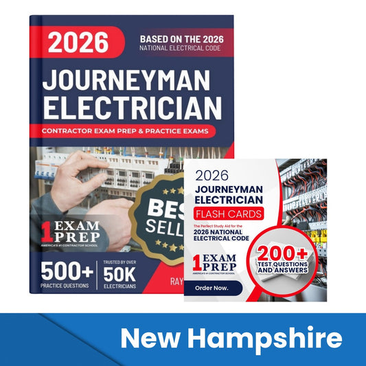 2026 New Hampshire Journeyman Electrician Exam Prep and Study Guide + Flash Card Combo: 12 Practice Exams +2 Full Final Exams: Trusted by 50k Electricians