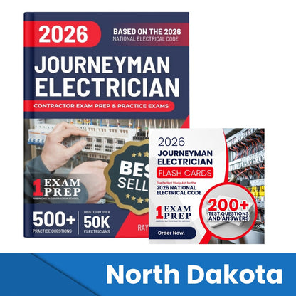 2026 North Dakota Journeyman Electrician Exam Prep and Study Guide + Flash Card Combo: 12 Practice Exams +2 Full Final Exams: Trusted by 50k Electricians