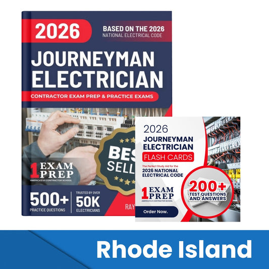 2026 Rhode Island Journeyman Electrician Exam Prep and Study Guide + Flash Card Combo: 12 Practice Exams +2 Full Final Exams: Trusted by 50k Electricians