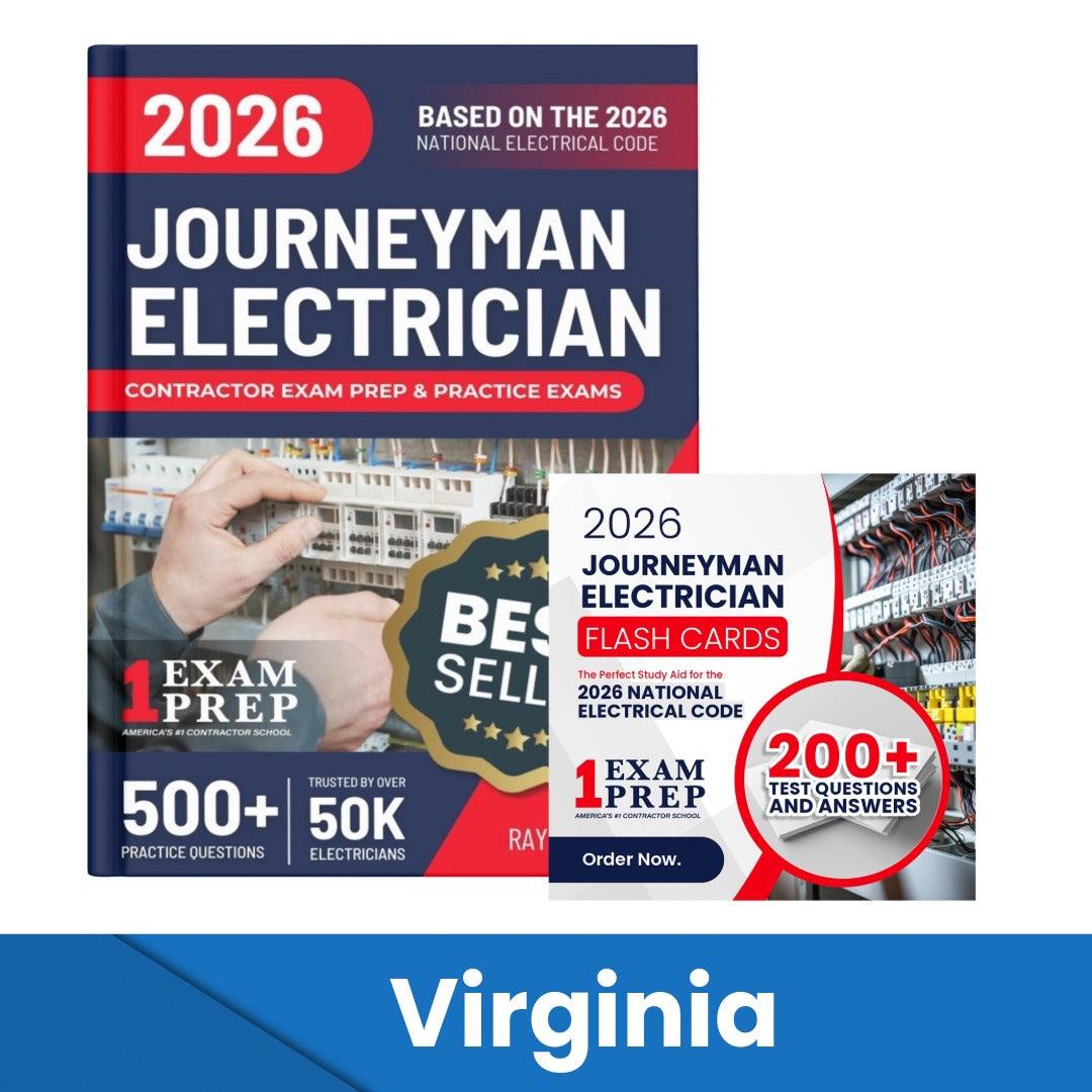 Virginia Journeyman Electrician study guide and flash card combo from Contractor Exam Preps