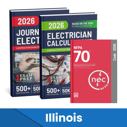 2026 Illinois Journeyman Electrician + Electrician Calculations Study Guides & National Electrical Code Combo (Based on the 2026 NEC)