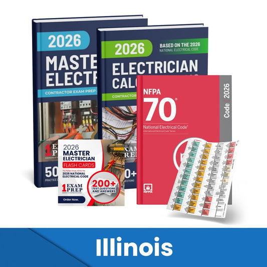 2026 Illinois Master Electrician + Electrician Calculations Study Guides + Flash Cards & National Electrical Code + Tabs Super Combo (Based on the 2026 NEC)