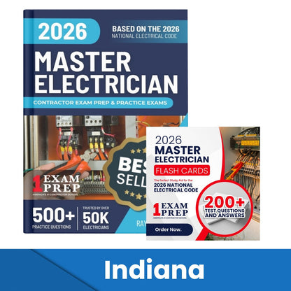 2026 Indiana Master Electrician Exam Prep and Study Guide + Flash Card Combo: 12 Practice Exams +2 Full Final Exams: Trusted by 50k Electricians