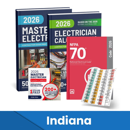 2026 Indiana Master Electrician + Electrician Calculations Study Guides + Flash Cards & National Electrical Code + Tabs Super Combo (Based on the 2026 NEC)