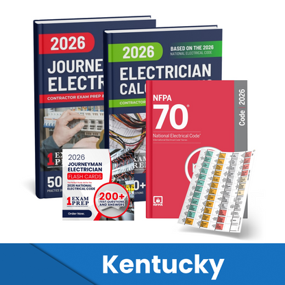 2026 Kentucky Journeyman Electrician + Electrician Calculations Study Guides + Flash Cards & National Electrical Code + Tabs Super Combo (Based on the 2026 NEC)