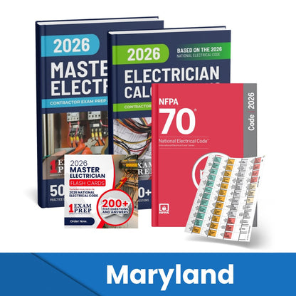 2026 Maryland Master Electrician + Electrician Calculations Study Guides + Flash Cards & National Electrical Code + Tabs Super Combo (Based on the 2026 NEC)