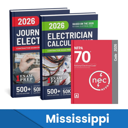 2026 Mississippi Journeyman Electrician + Electrician Calculations Study Guides & National Electrical Code Combo (Based on the 2026 NEC)