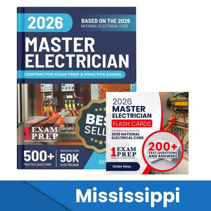 2026 Mississippi Master Electrician Exam Prep and Study Guide + Flash Card Combo: 12 Practice Exams +2 Full Final Exams: Trusted by 50k Electricians