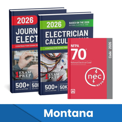 2026 Montana Journeyman Electrician + Electrician Calculations Study Guides & National Electrical Code Combo (Based on the 2026 NEC)