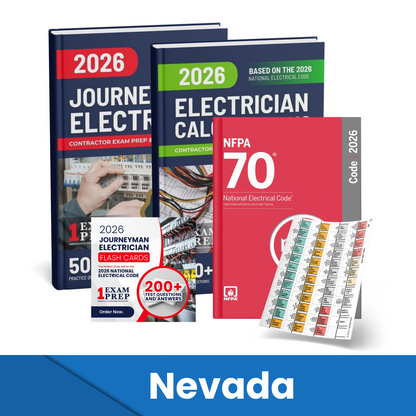 2026 Nevada Journeyman Electrician + Electrician Calculations Study Guides + Flash Cards & National Electrical Code + Tabs Super Combo (Based on the 2026 NEC)