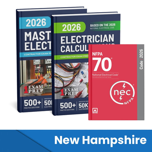 2026 New Hampshire Master Electrician + Electrician Calculations Study Guides & National Electrical Code Combo (Based on the 2026 NEC)