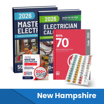 2026 New Hampshire Master Electrician + Electrician Calculations Study Guides + Flash Cards & National Electrical Code + Tabs Super Combo (Based on the 2026 NEC)