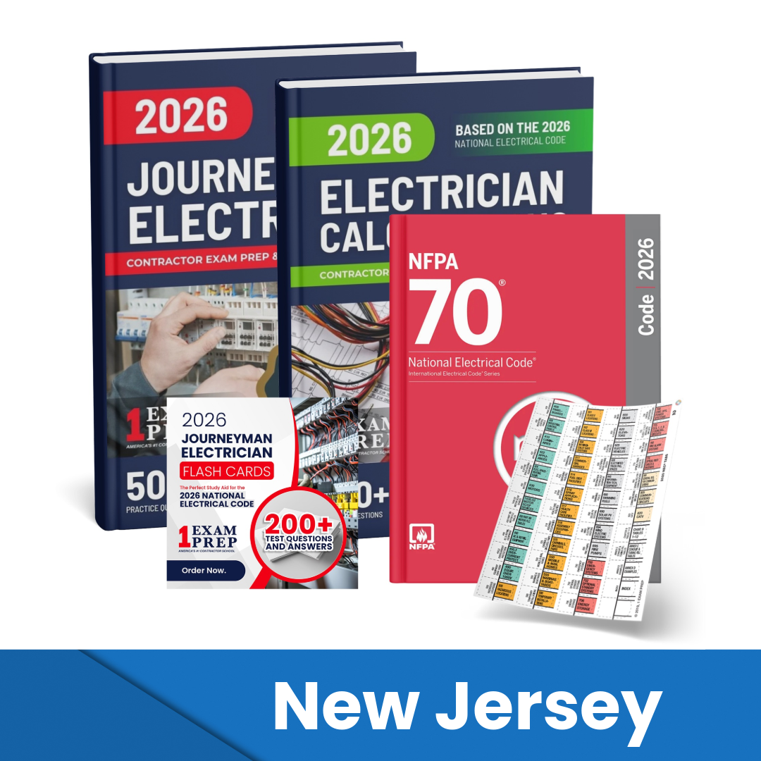 2026 New Jersey Journeyman Electrician + Electrician Calculations Study Guides + Flash Cards & National Electrical Code + Tabs Super Combo (Based on the 2026 NEC)