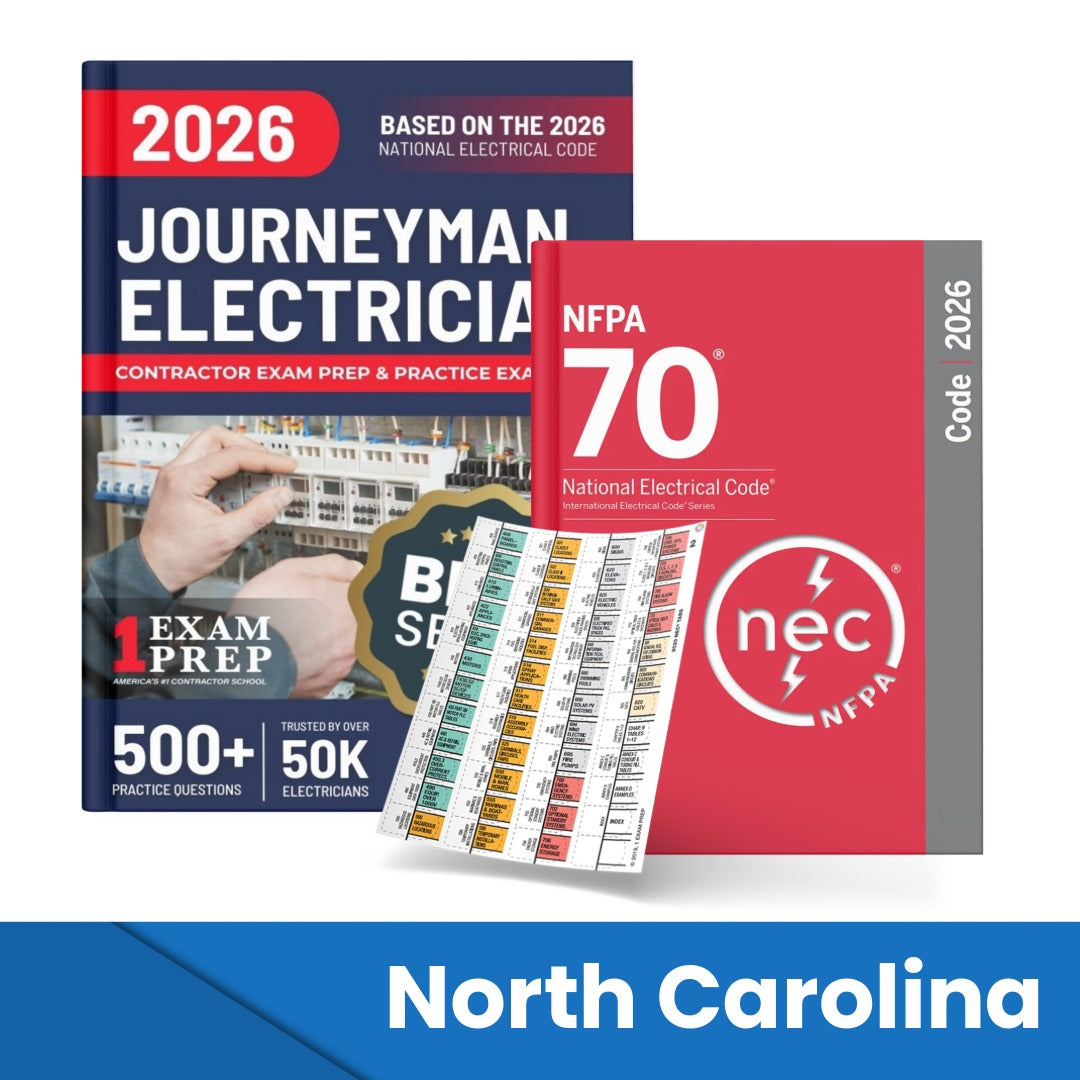 2026 North Carolina Journeyman Electrician Study Guide & National Electrical Code Combo with Tabs (Based on the 2026 NEC)