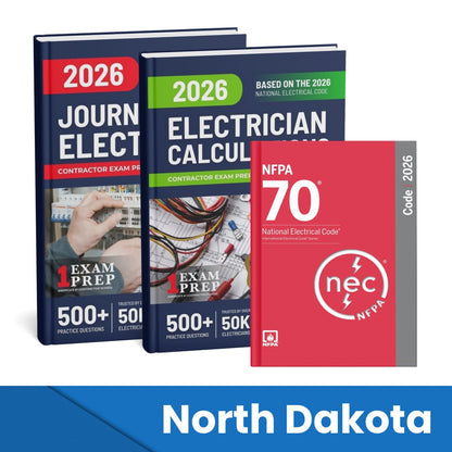 2026 North Dakota Journeyman Electrician + Electrician Calculations Study Guides & National Electrical Code Combo (Based on the 2026 NEC)