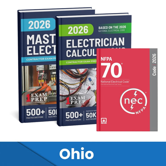 2026 Ohio Master Electrician + Electrician Calculations Study Guides & National Electrical Code Combo (Based on the 2026 NEC)