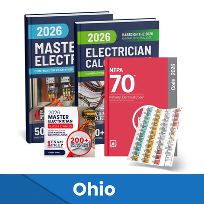 2026 Ohio Master Electrician + Electrician Calculations Study Guides + Flash Cards & National Electrical Code + Tabs Super Combo (Based on the 2026 NEC)