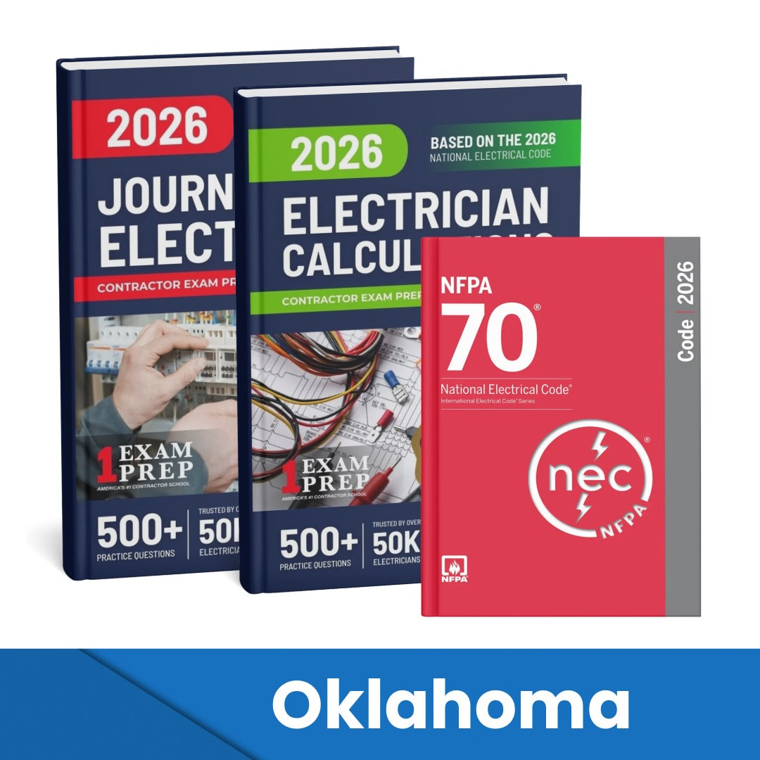 2026 Oklahoma Journeyman Electrician + Electrician Calculations Study Guides & National Electrical Code Combo (Based on the 2026 NEC)