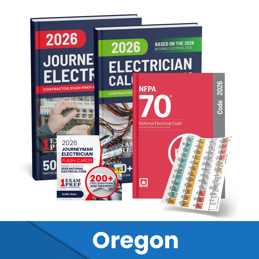 2026 Oregon Journeyman Electrician + Electrician Calculations Study Guides + Flash Cards & National Electrical Code + Tabs Super Combo (Based on the 2026 NEC)