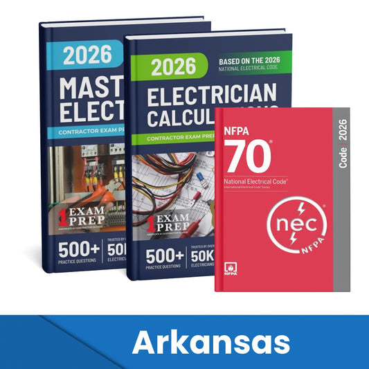 2026 Arkansas Master Electrician + Electrician Calculations Study Guides & National Electrical Code Combo (Based on the 2026 NEC)
