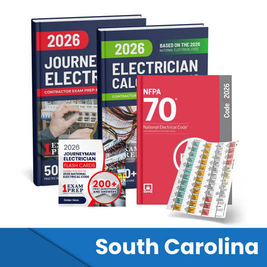 2026 South Carolina Journeyman Electrician + Electrician Calculations Study Guides + Flash Cards & National Electrical Code + Tabs Super Combo (Based on the 2026 NEC)