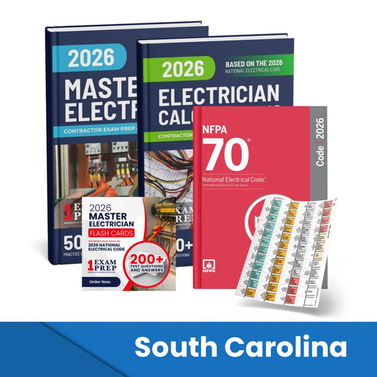 2026 South Carolina Master Electrician + Electrician Calculations Study Guides + Flash Cards & National Electrical Code + Tabs Super Combo (Based on the 2026 NEC)