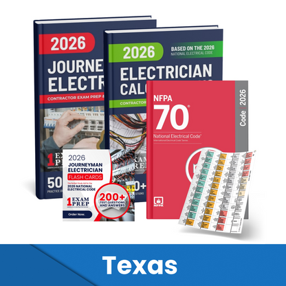 2026 Texas Journeyman Electrician + Electrician Calculations Study Guides + Flash Cards & National Electrical Code + Tabs Super Combo (Based on the 2026 NEC)