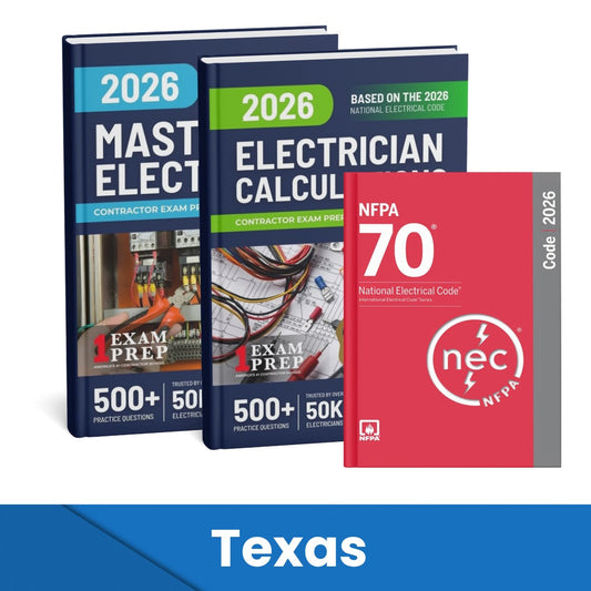 2026 Texas Master Electrician + Electrician Calculations Study Guides & National Electrical Code Combo (Based on the 2026 NEC)