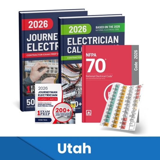 2026 Utah Journeyman Electrician + Electrician Calculations Study Guides + Flash Cards & National Electrical Code +Tabs Super Combo (Based on the 2026 NEC)