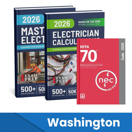 2026 Washington Master Electrician + Electrician Calculations Study Guides & National Electrical Code Combo (Based on the 2026 NEC)