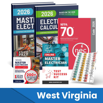 2026 West Virginia Master Electrician Exam Prep Study Guides & Code Book Ultimate Combo (Based on the 2026 NEC)