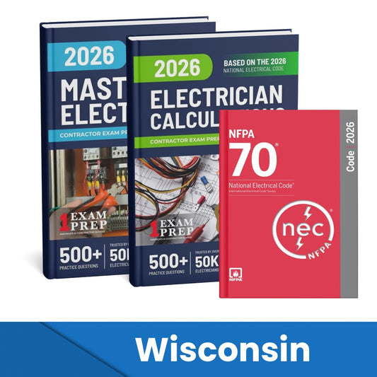 2026 Wisconsin Master Electrician + Electrician Calculations Study Guides & National Electrical Code Combo (Based on the 2026 NEC)