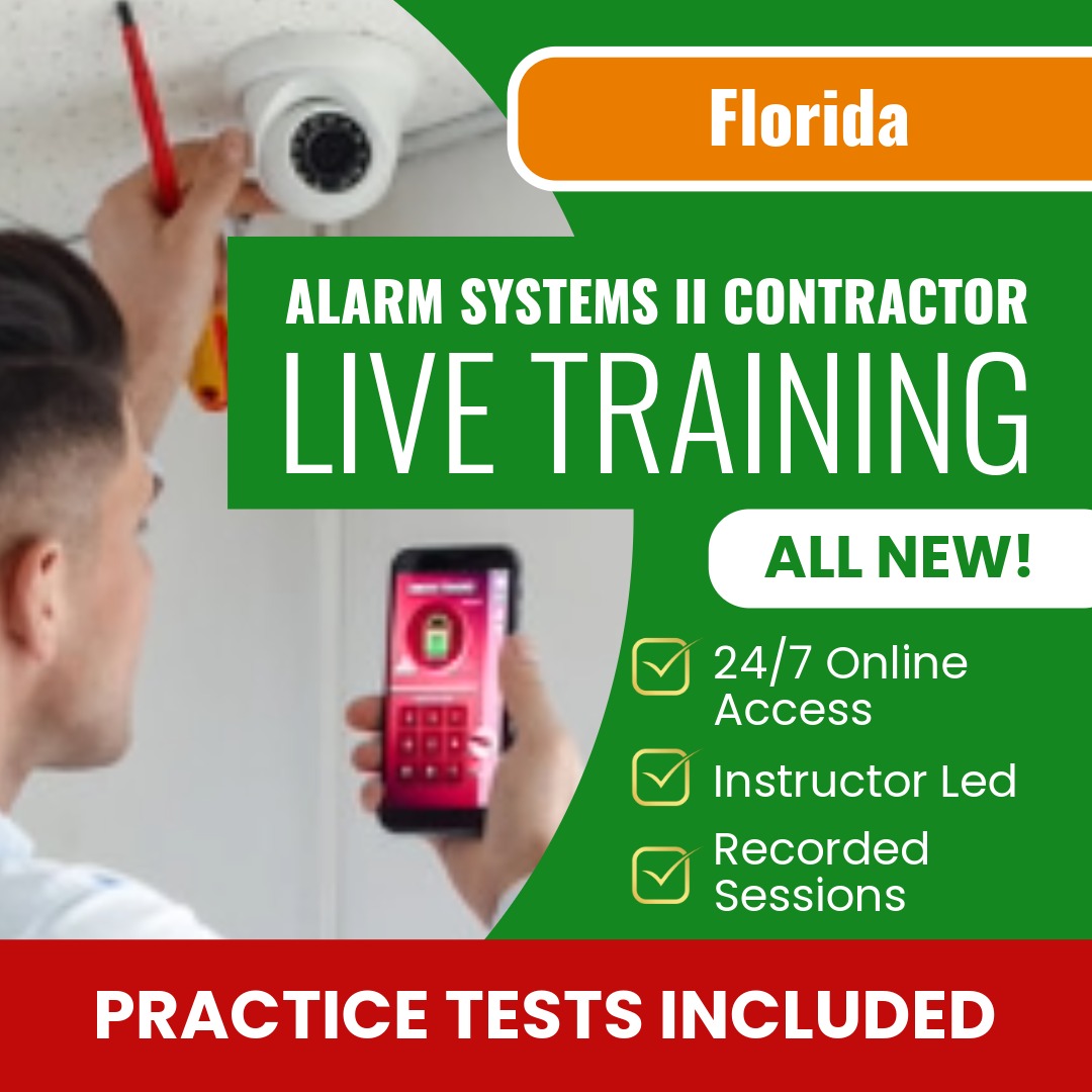 Florida Alarm Systems II Contractor Exam Prep - Live Virtual + Self Study Training