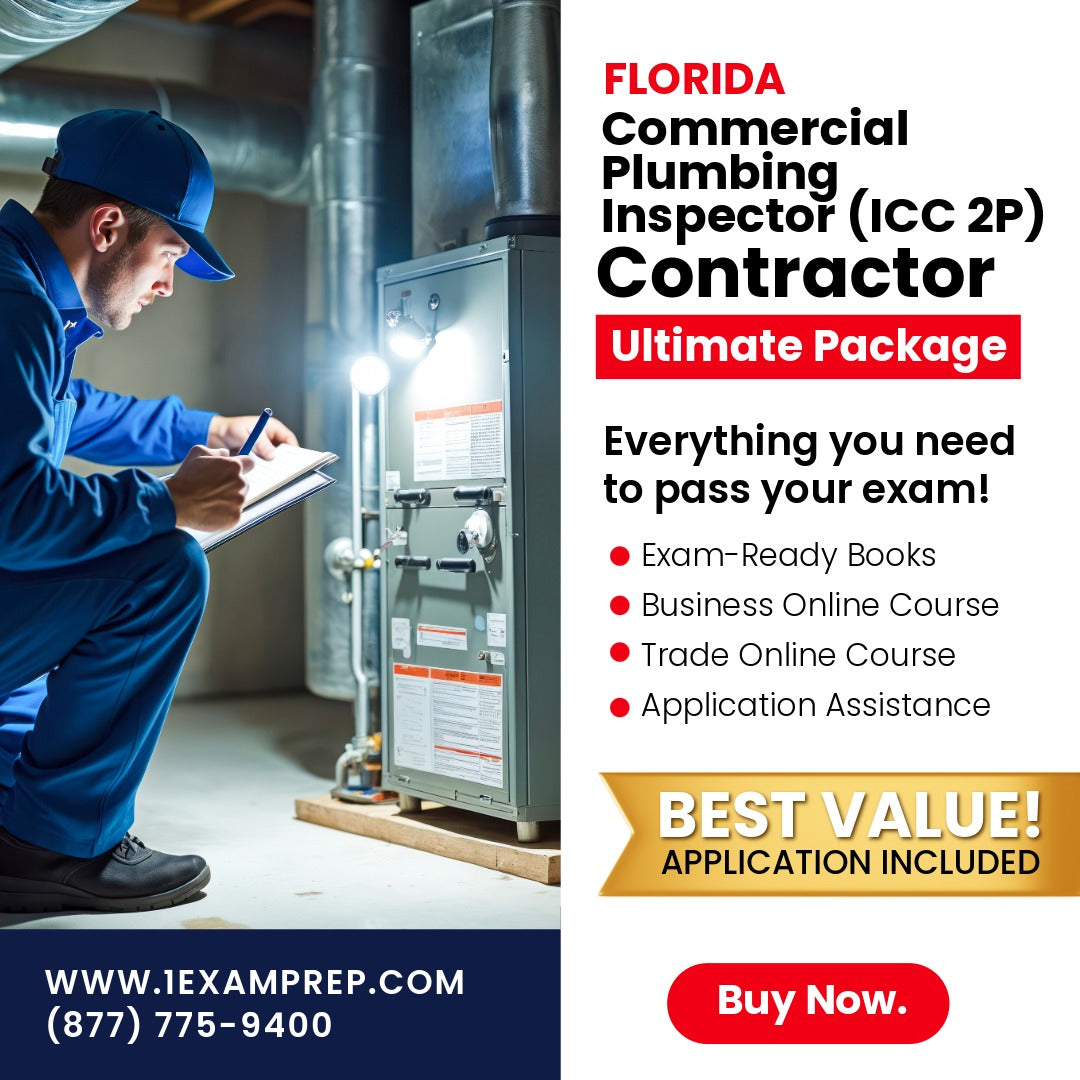 Florida Commercial Plumbing Inspector (ICC 2P) Ultimate Exam Prep Rental Package
