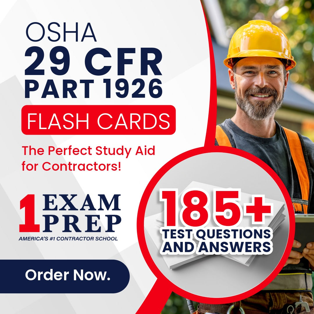 OSHA 29 CFR 1926 Exam Prep Study Flash Cards