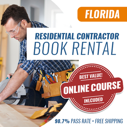 Examen de Contratista General, de Edificios y Residencial de Florida - Alquiler de libros (Paquete premium) (GC, BC, RC - Premium Book Rental)