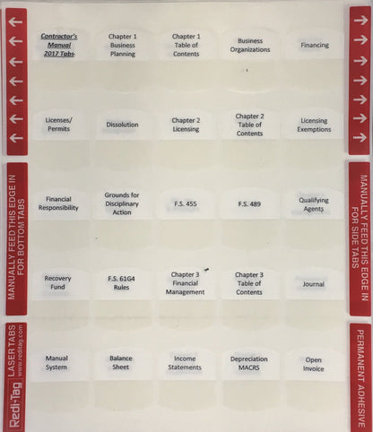 Florida Contractors Manual, 2021; Pre-Printed Tabs (Construction Contractors)