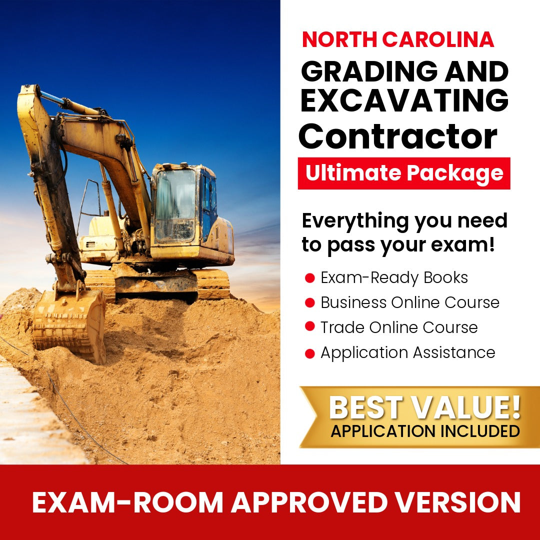 North Carolina Grading and Excavating Contractor Ultimate Books Exam Room Approved + Course + Application Package