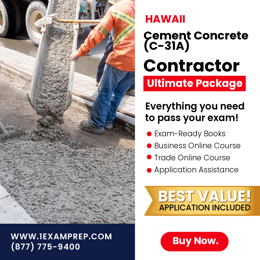 Hawaii Cement Concrete Contractor (C-31A) Ultimate Exam Prep Rental Package