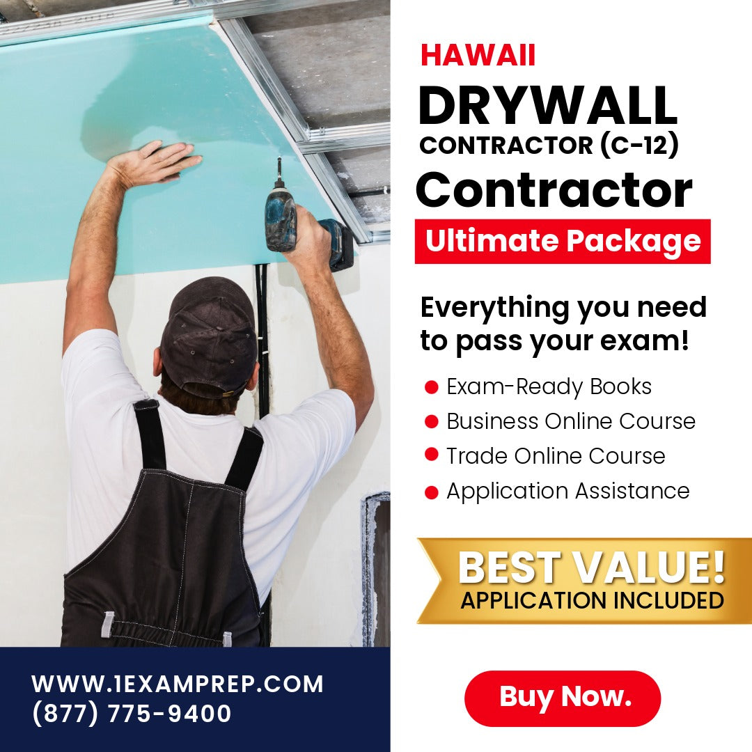 Hawaii Drywall Contractor (C-12) Ultimate Exam Prep Rental Package